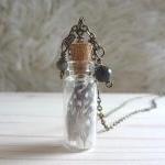 Feather Vial Necklace - Black And White Feathers..