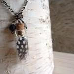 Feather Vial Necklace - Black And White Feathers..