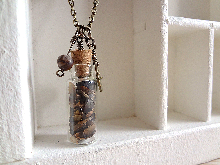 Tribal Necklace Vial Seeds Ooak - Seeds And Handmade Charms