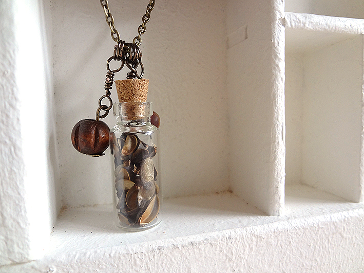 Tribal Necklace Vial Seeds Ooak - Seeds And Handmade Charms